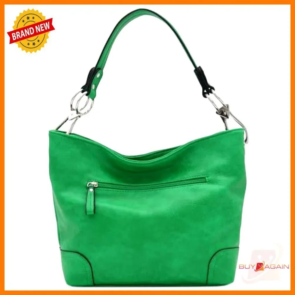 Faux Leather Hobo Shoulder Bag with Detachable Strap and Snap Hook